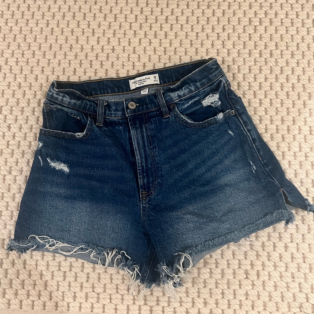 abercrombie & fitch high rise 4 inch mom shorts, curve love (denim)